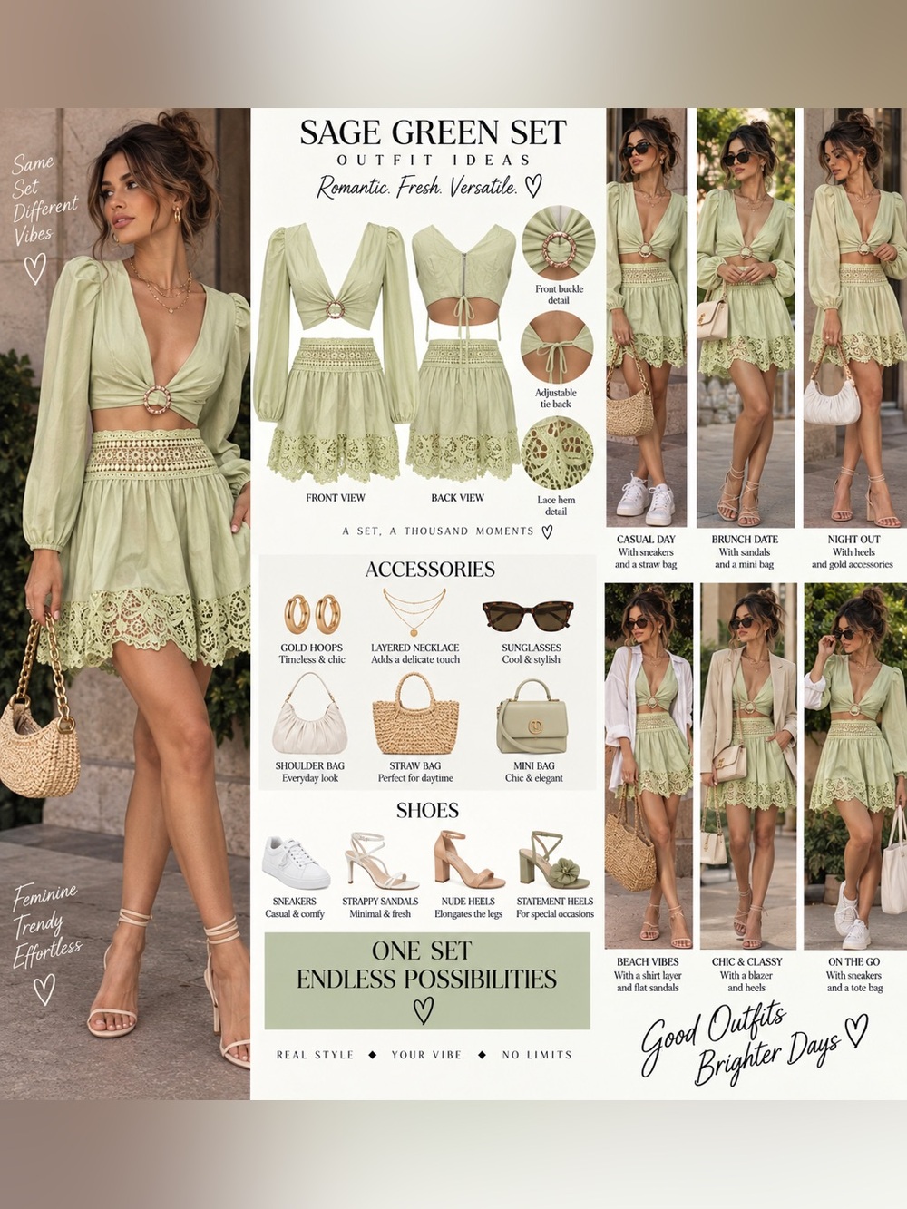 Sage Green Lace-Trim Mini Skirt - Women's High-Waist Summer Skirt